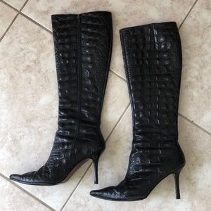 Faux alligator skin knee high boots by Ellen Tracy
